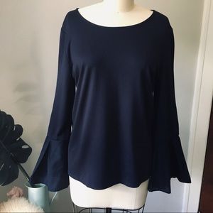 LOFT • Navy Bell Sleeve Cuff Top
